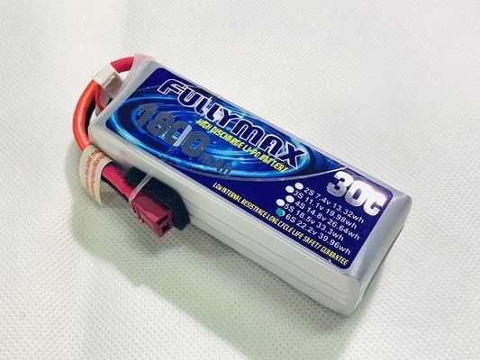 Πακέτο 30C 1800mAh 6S μπαταριών αεροπλάνων LiPo RC με το συνδετήρα 22.2V κοσμητόρων
